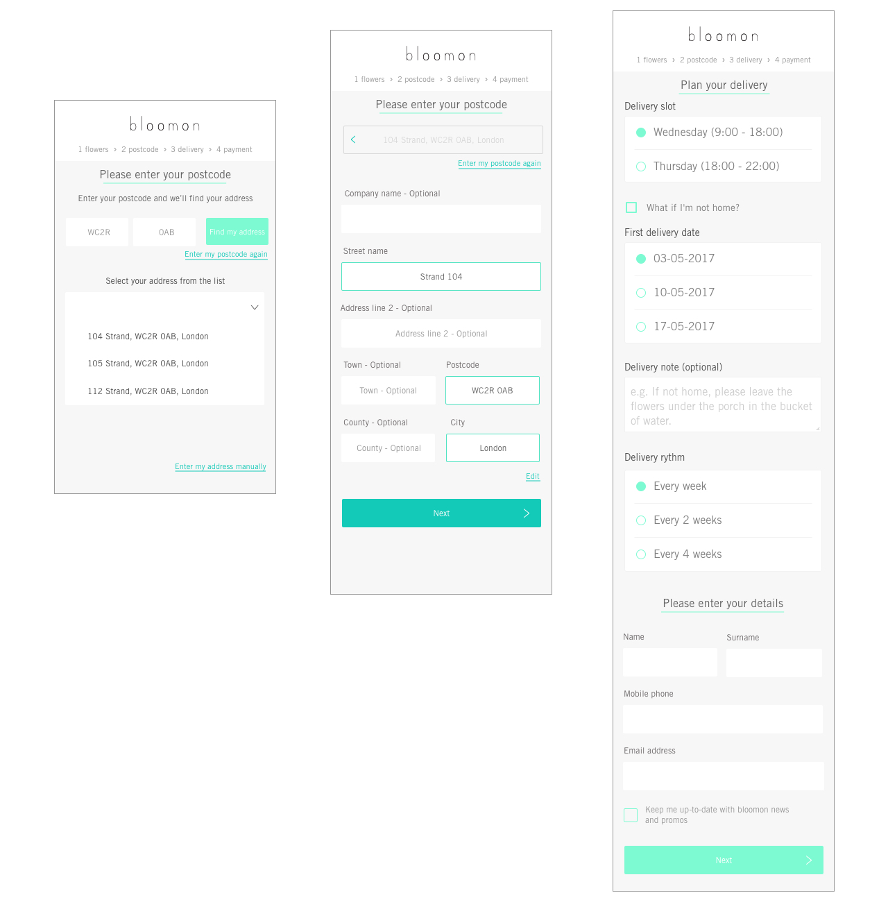 Second and third steps of the final UK address lookup experience