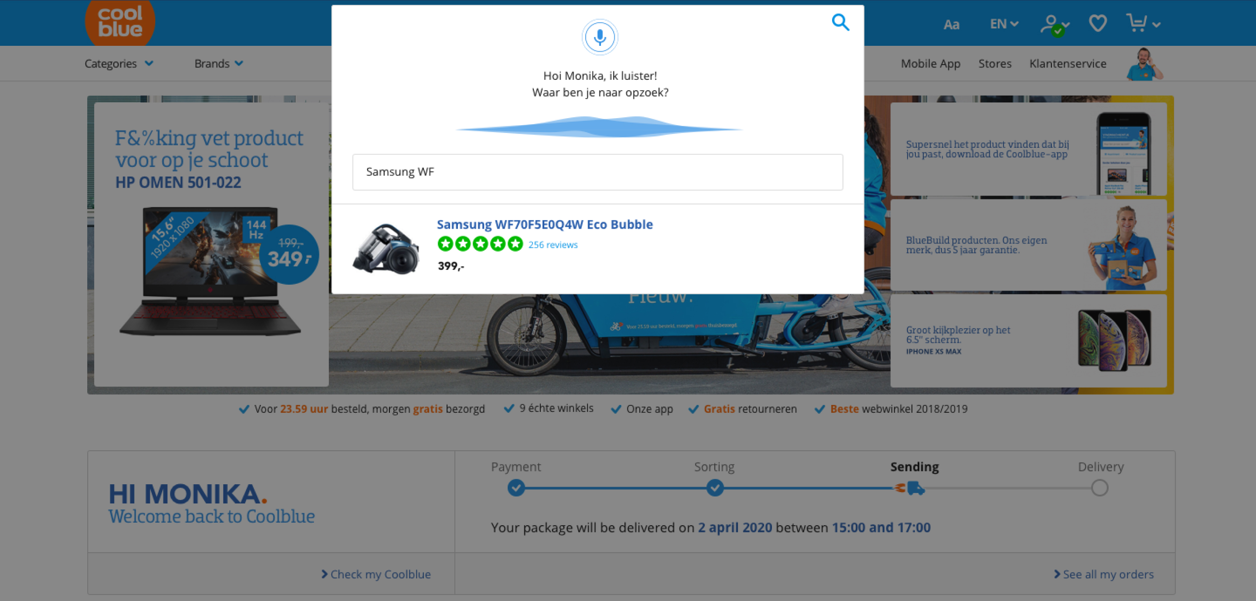 Coolblue design vision showing voice search